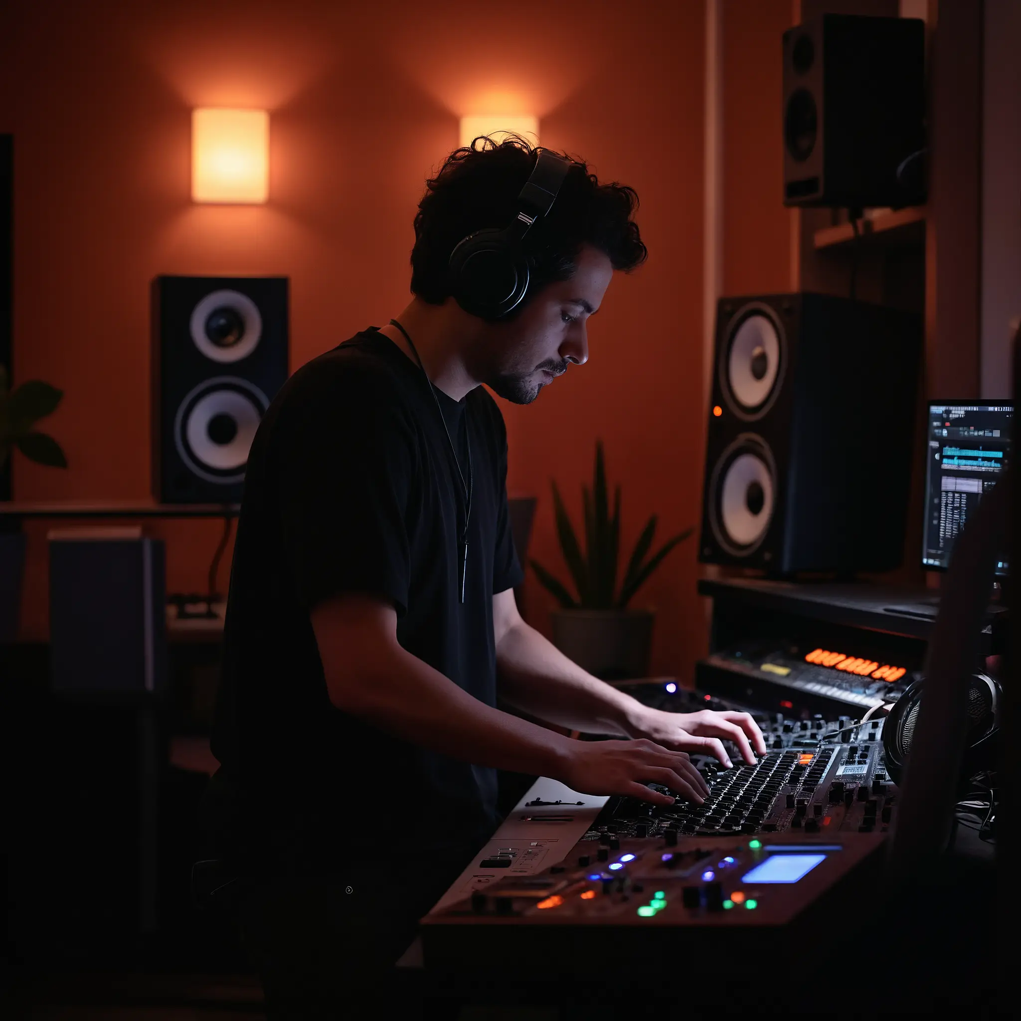 Flow State in Electronic Music Production 2 Electronic Music Producer in studio in a flow state