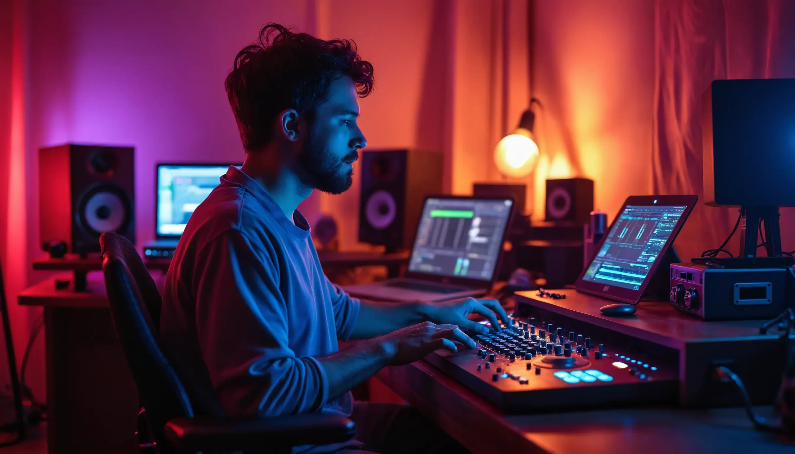 Flow State in Electronic Music Production 3 Electronic Music Producer in studio in a flow state