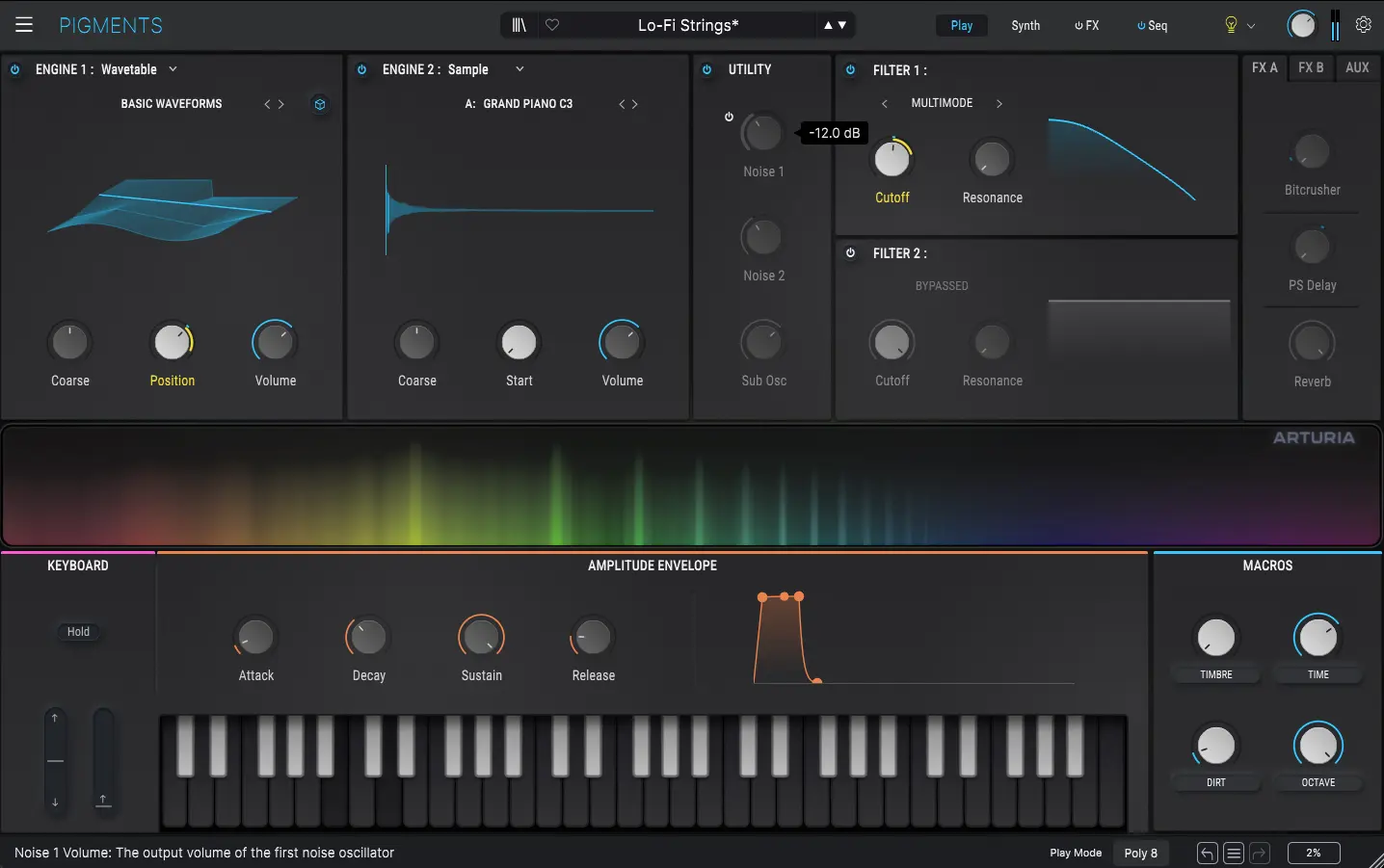 Arturia Pigments 5: A Symphony of Innovation. FREE Update ! 1 Arturia Pigments 5 play interface Dark Theme