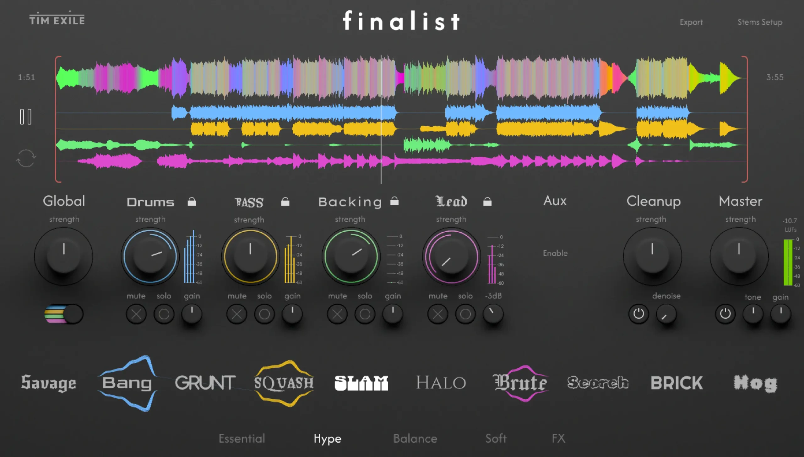 Tim Exile Finalist interface