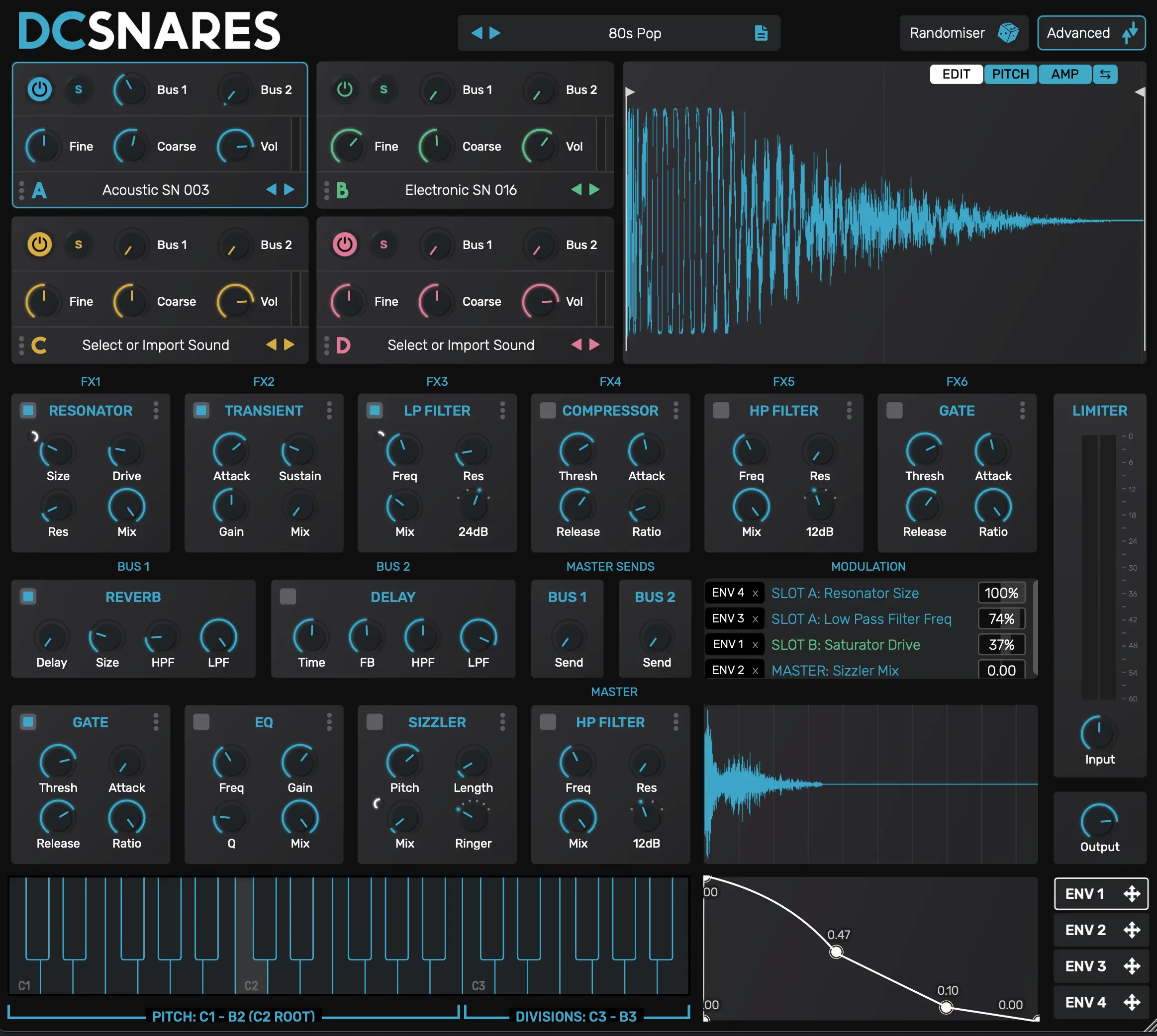 DC snares from Plugin Boutique brings a ton of snares to your Beat production 2 DCSnares Advanced Interface