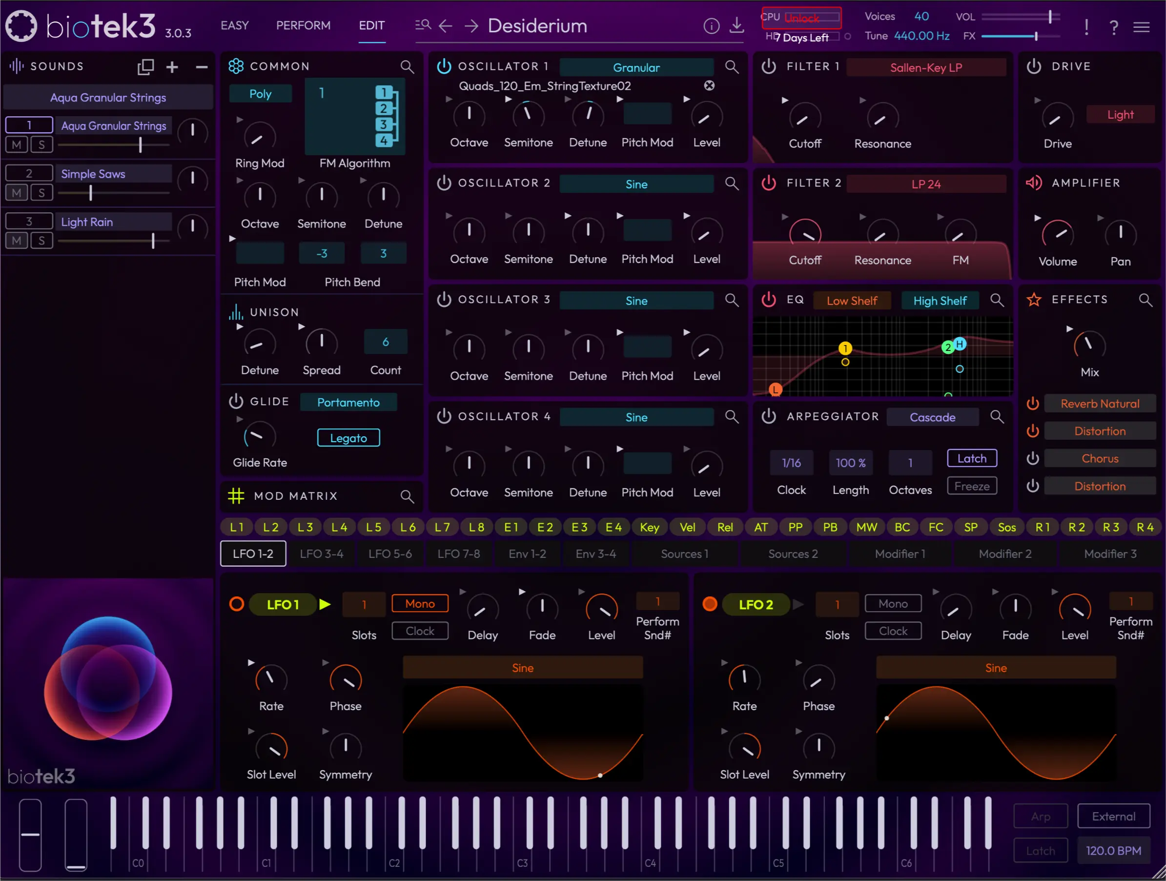 Tracktion BioTek 3 Synth 1 Tracktion BioTek 3 Editor interface